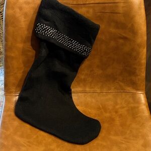 Luxe Black Holiday Stocking with Silver crystal stone accents